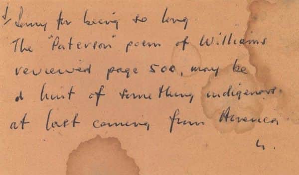 Note by Nolan returning borrowed "Sewanee Review" to the Reeds