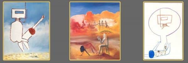 9. Sidney Nolan, examples of subsequent use of the Mrs Fraser motif. From left to right: ‘Beyond is Anything’ 1974, Art Gallery of South Australia; ‘ Robert Melville at Alice Springs’, 1985; ‘Baroque Exterior’, 1974, Art Gallery of South Australia