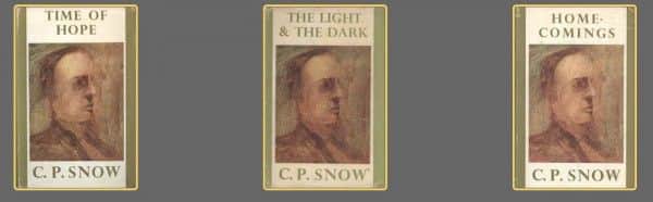 C.P. Snow, Macmillan, London, reprints, from left to right: "Time of Hope', 1961; "The Light and the Dark", 1958; "Homecomings", 1961.