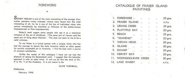Sidney Nolan, Catalogue of Fraser Island Paintings, The Moreton Galleries, Brisbane, February 17th to 28th, 1948