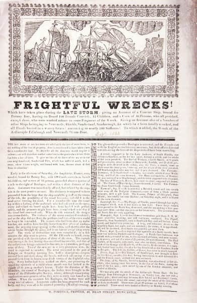 Printed broadside reporting the wreck of the "Amphitrite"