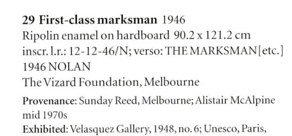 "First Class Marksman", provenance listing, AGNSW "Sidney Nolan" catalogue, 2007, p. 231