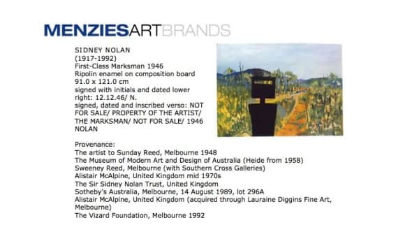 "First Class Marksman", provenance listing, Menzies Press Release, March 2010