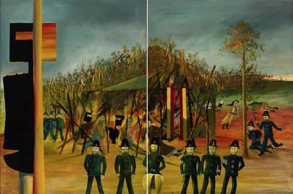 "Burning at Glenrowan"and "Siege at Glenrowan", October-November 1946, Sidney Nolan, NGA collection.