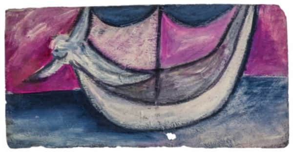 Sidney Nolan, painting on slate, untitled (boat and angel), 13 Jan 1942, UQ Art Museum collection