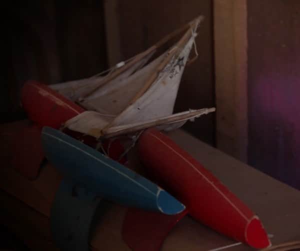 Toy boats in Nolan's studio at The Rodd