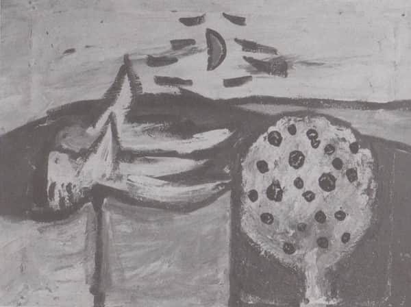 Sidney Nolan, "Figure and Tree", 1941, b & w reproduction in "Such is Life"